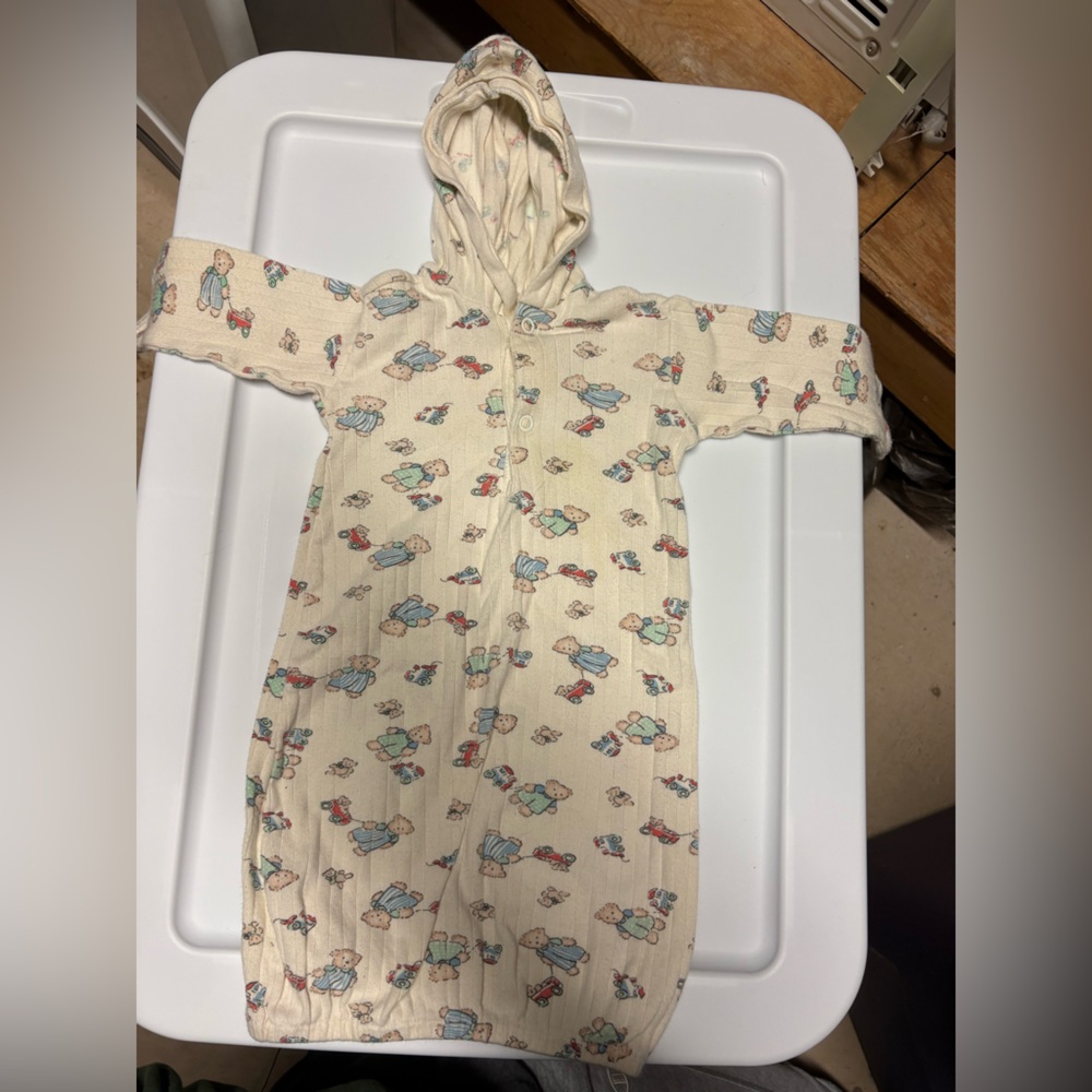 Cream Hooded Baby Sleep Sack with Toy Print